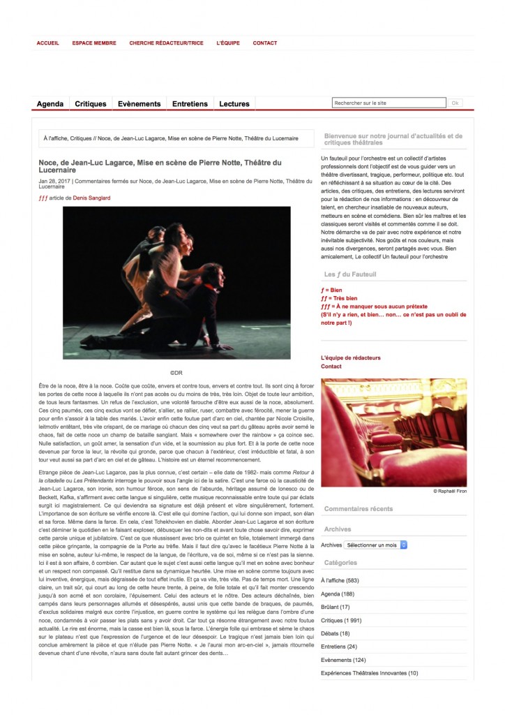 Un Fauteuil Pour l'Orchestre – Le site ...de Pierre Notte, Théâtre du Lucernaire